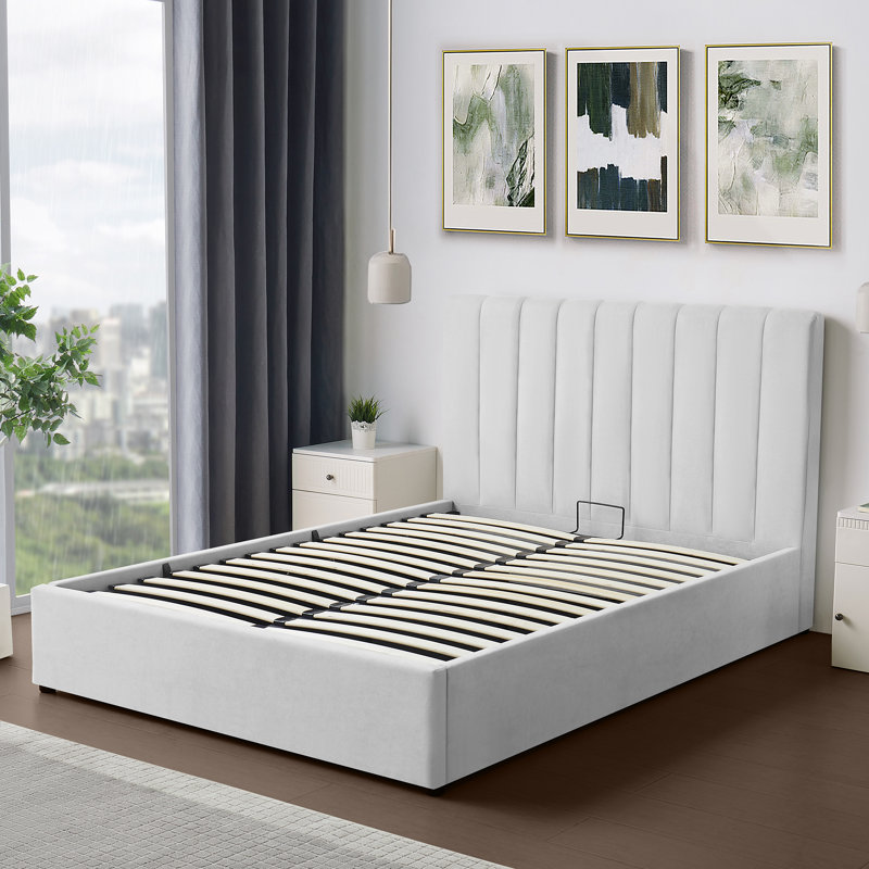 Evelynne Fabric Ottoman Bed Frame with Storage - , Double (4'6), Light Grey