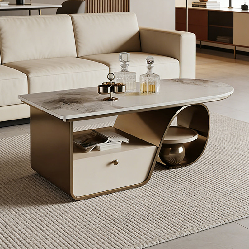 Table basse en pierre frittée, Doré