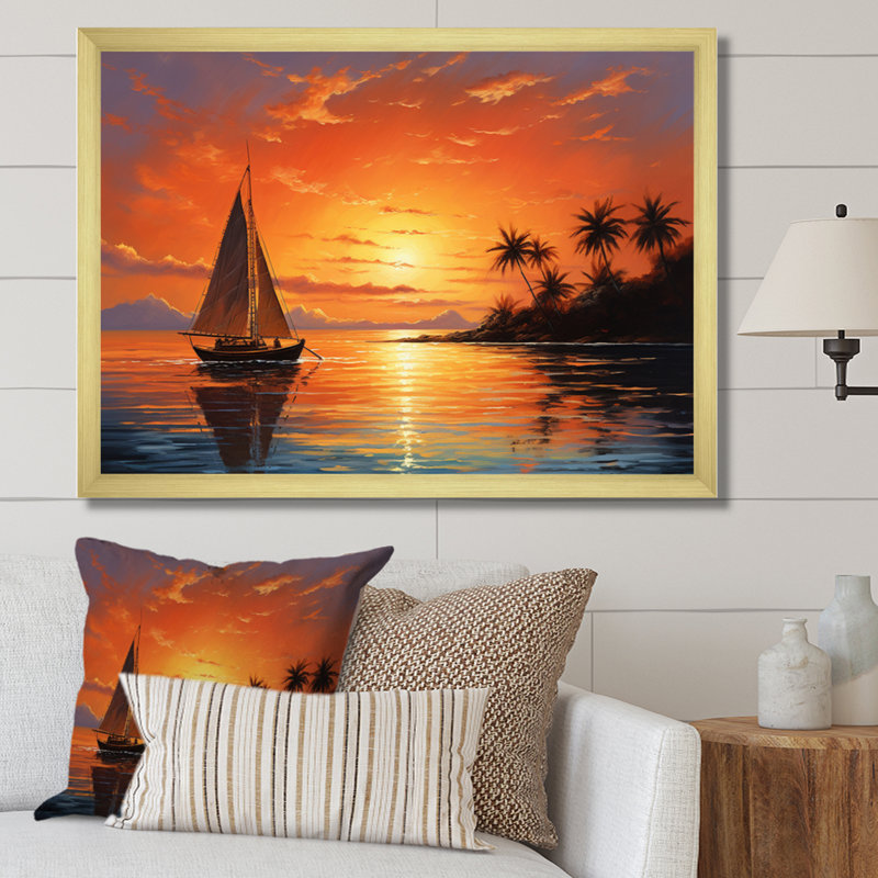 «Schupple Caraibe Island Sunset II», reproduction sur toile, H 30 po x l 40 po x P 1,5 po, Encadrement doré