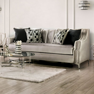 93.4" W Transitional Sofa, Silver