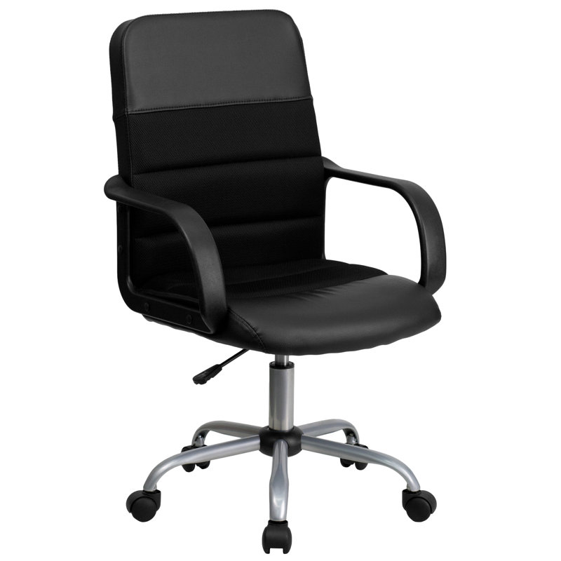 Mid-Back Leather and Mesh Swivel Task Office Chair with Arms