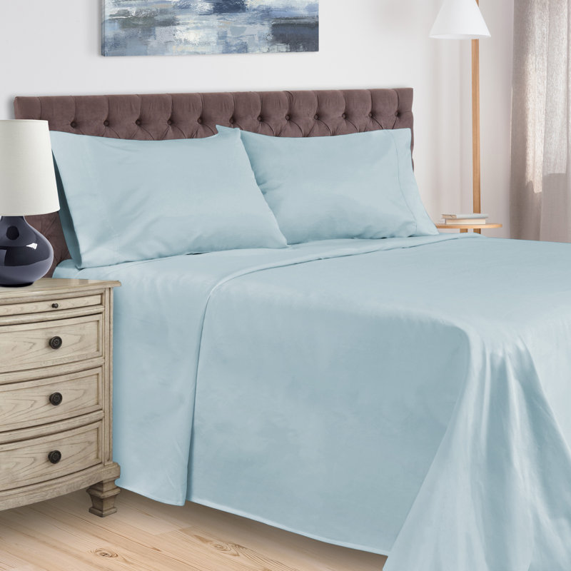 BNM Gisla Deep Pocket 400-Thread Count Standard Cotton Solid Sheet Set, Light Blue, Full Sheet Set with 2 Pillowcases
