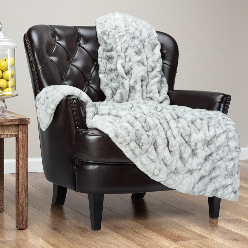 Dark Gray Reversible Faux Fur Full Throw Blanket