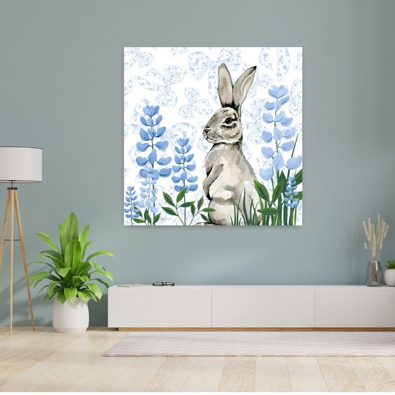 Impression sur toile Bluebonnet Bunnies II Spring Flower, 48" H x 48" W