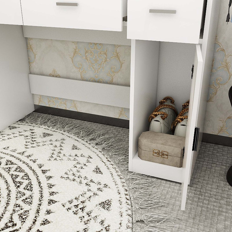 Coiffeuse avec miroir lumineux à 3 couleurs DEL et prise de courant, coiffeuse avec tiroirs, boîte de rangement et tablette, coiffeuse avec tabouret de chambre
