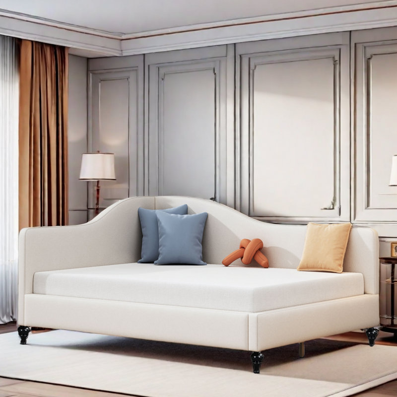 Aileigh L-Shaped Daybed with Solid Wood Legs, Beige, Full