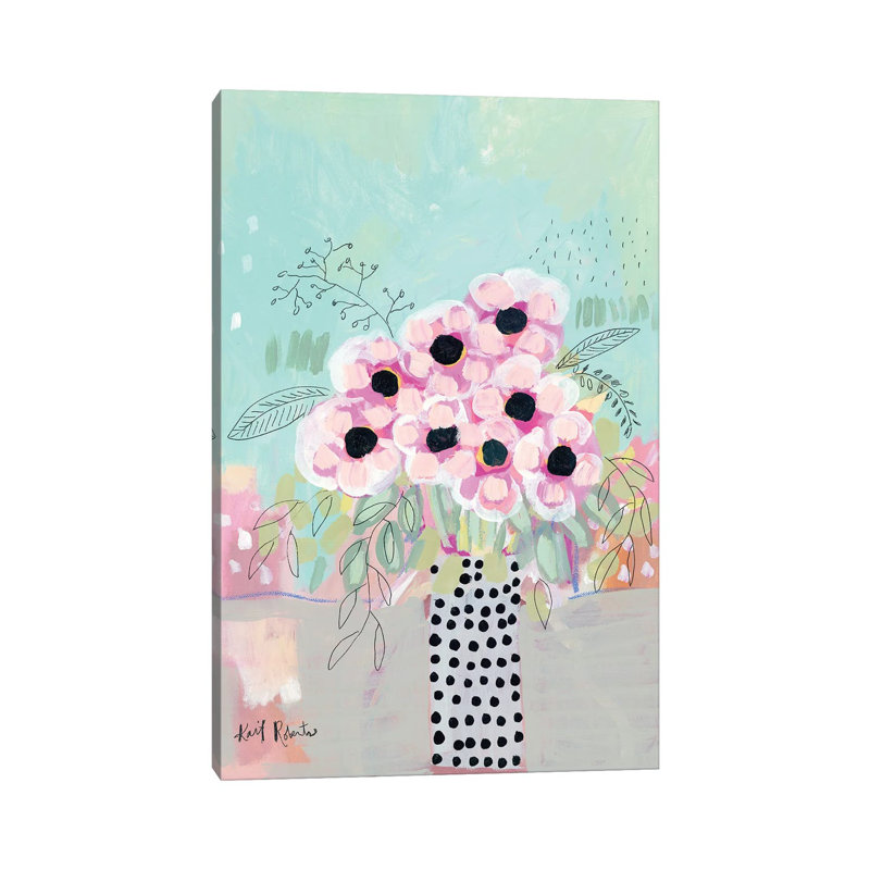 «Dots And Flowers» par - Toile tendue, H 18 po x l 12 po x 1,5 po