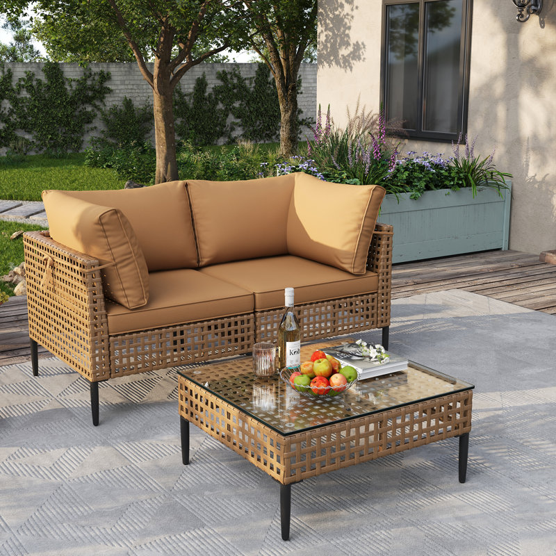 2 - Person Patio Conversation Set, Coussin brun / structure brune