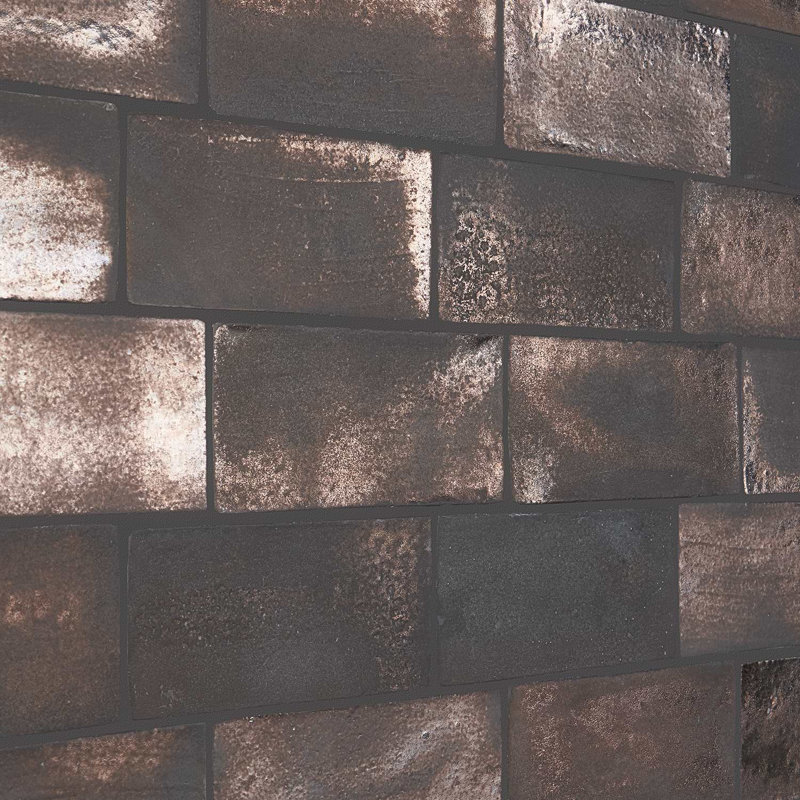 Emery Selenium Red 4X8 Handmade Crackled Glossy Terracotta Subway Tile, Bronze Brown