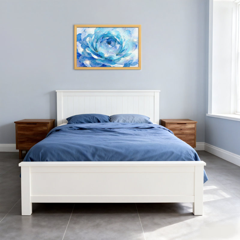 Plantes et fleurs, aquarelle bleue, motif floral rose, H 12 po x l 18 po, Toile tendue, Ne s’applique pas