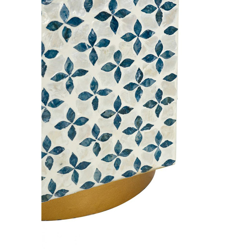15x13x18.5" Hexagonal Accent Table with Blue Capiz Design and Gold Base