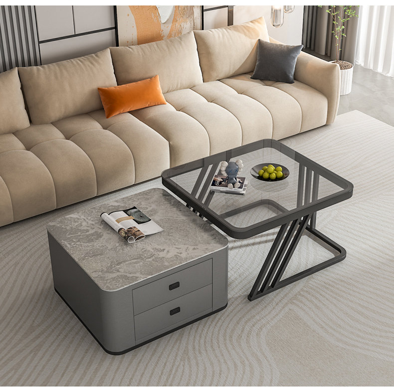 Ciclaly Lift Top Trestle Coffee Table, 49cm H x 83cm L x 83cm W, Black/Gray