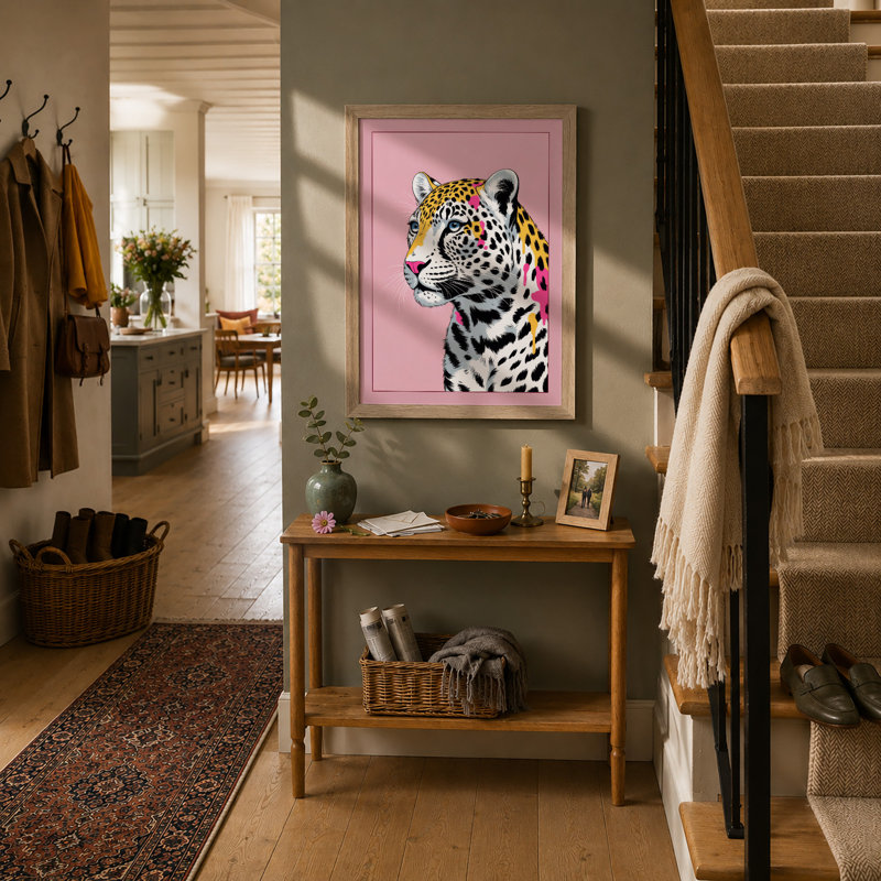 Leopard in Profile Modern - Framed Print, A2 - 59.4 x 42.0 cm, Oak