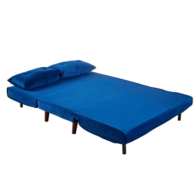 Lonara Two Seater Upholstered Double Sofa Bed, Blue Velvet