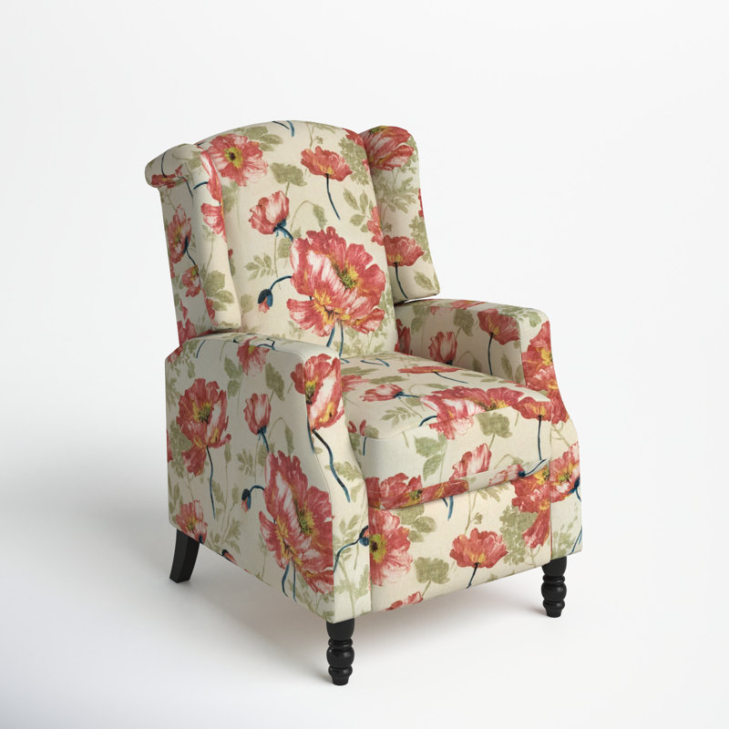 Celia Upholstered Manual Recliner with Classic Wing Back and Solid Vase-Shape Wooden Legs, Red