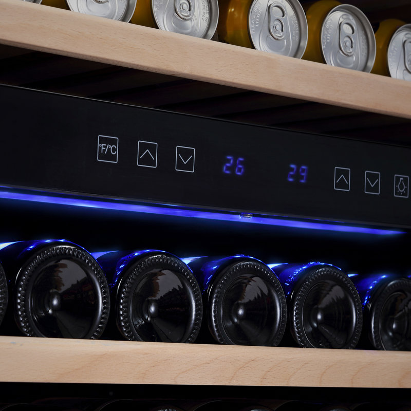 Stainless Steel Dual Zone 46-Bottle Wine Refrigerator with Blue LED Lighting