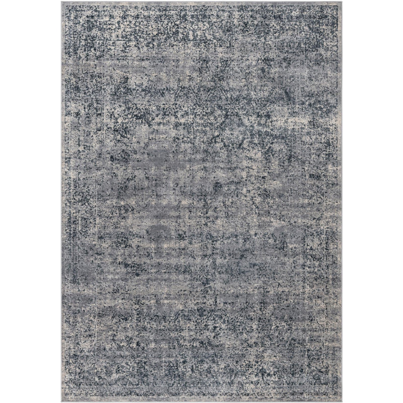 Tapis oriental bleu et gris Lanett, Rectangulaire 7 pi 1 po x 10 pi