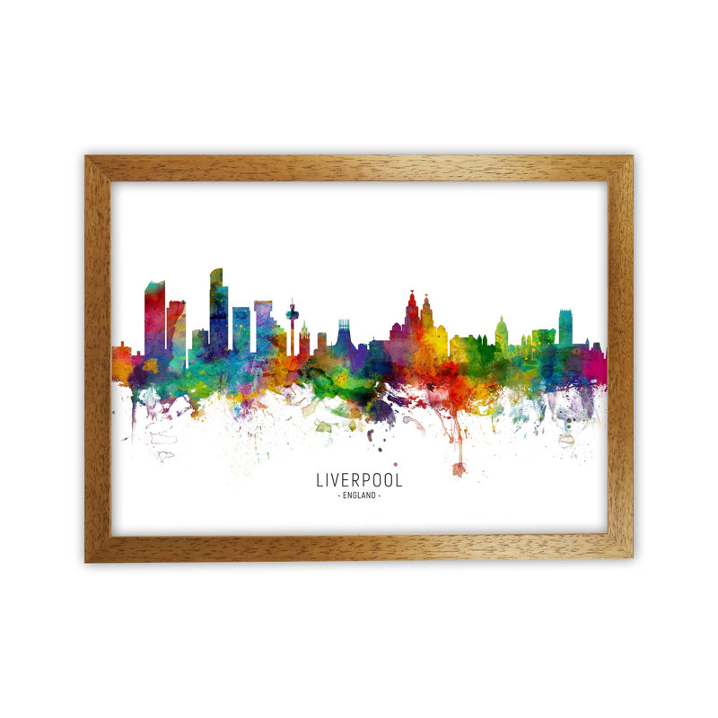 Liverpool England Skyline by Michael Tompsett - Print on Canvas, Brown Framed, 64cm H x 88cm W x 3cm D