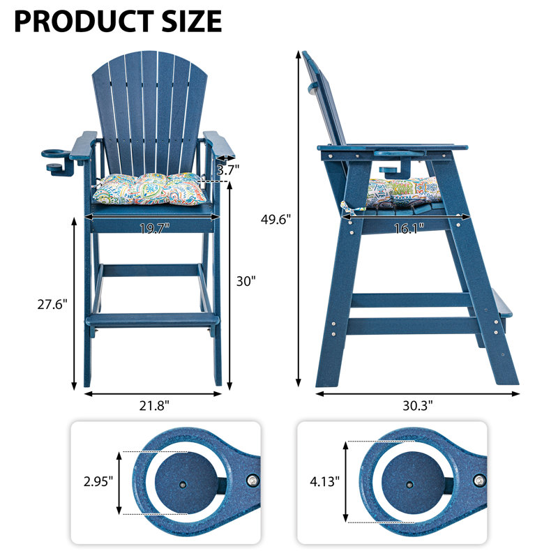 Tabouret de bar d'extérieur 27,6 po avec coussin Faul, Bleu marine