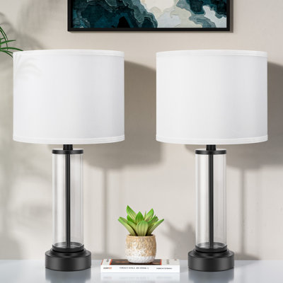 23'' Modern Glass Table Lamp Set with 3-Way Touch Control and USB A&C