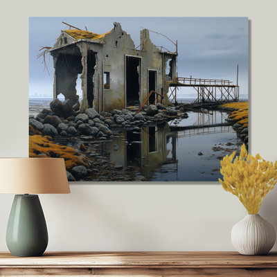 Maison de campagne déserte, ruine, gris, nostalgie - paysage, art mural