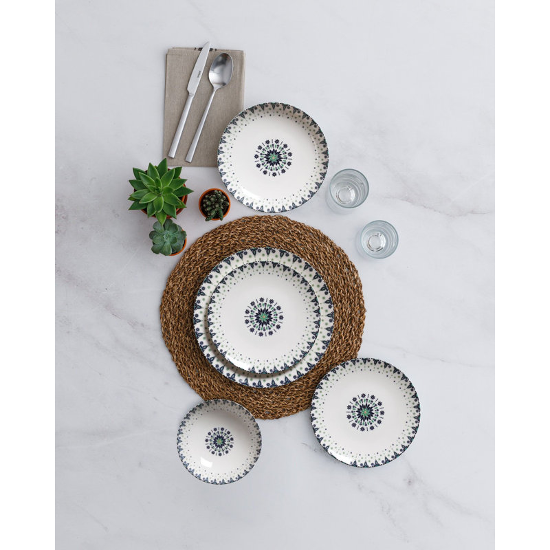 Service de table (24 pièces), Bleu / noir / blanc / vert