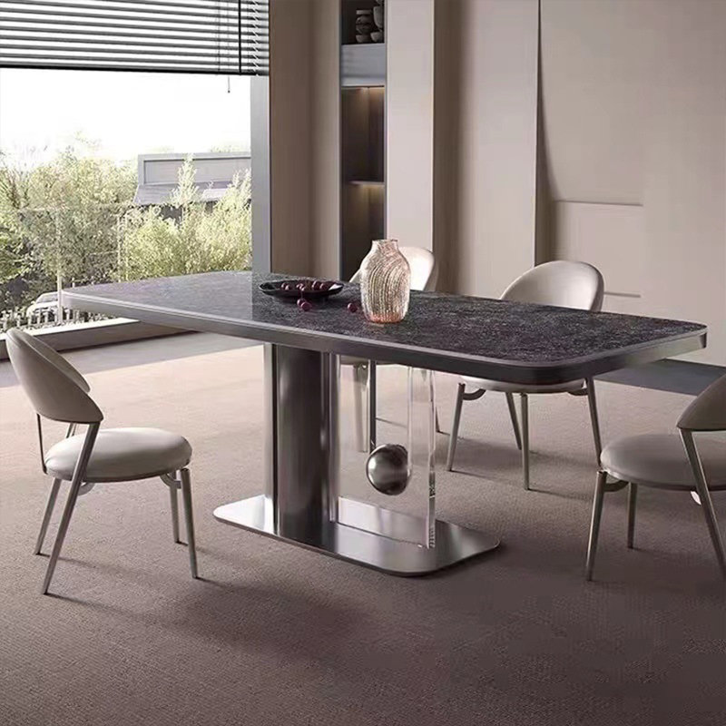Modern Rectangular Rock Slab Dining Table Sets, 29.5"H x 70.8"L x  33.4"W