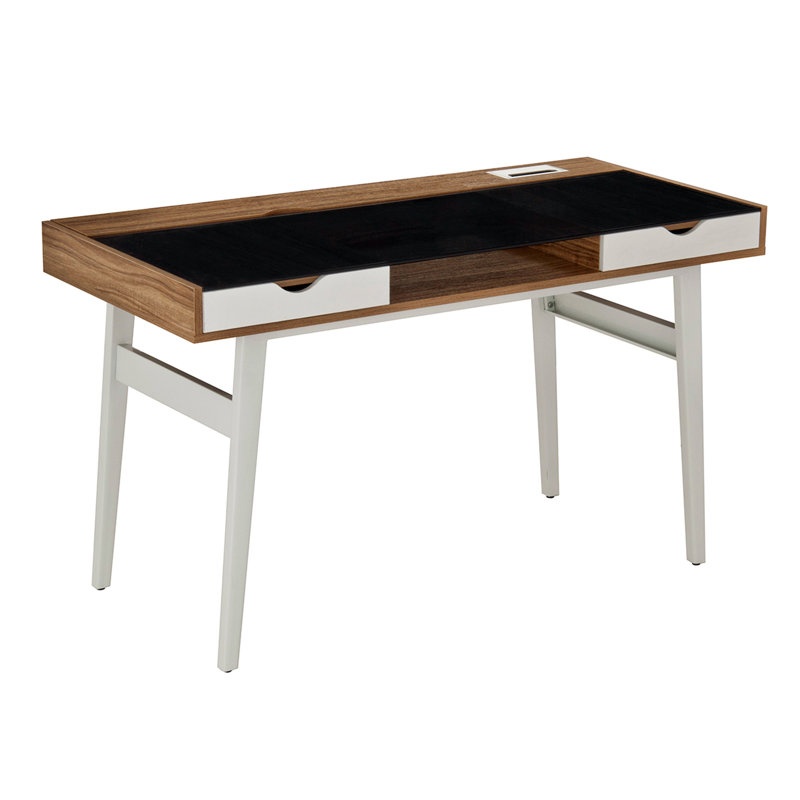 Bureau, bureau d'ordinateur compact avec rangement multiple, noyer