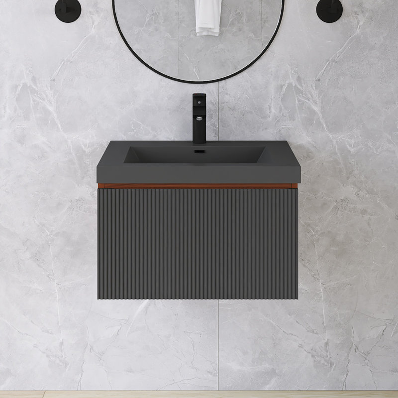Meuble-lavabo mural simple 23,6 po avec comptoir en quartz, 23.6"