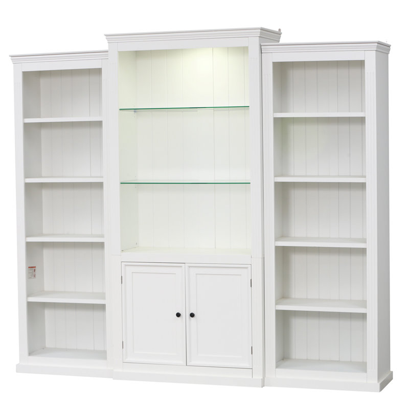 3-Pieces 78.75''Tall Bookcase 4-Tier Display Cabinet With 5 Colors Adjustable LED Ceiling Light, White