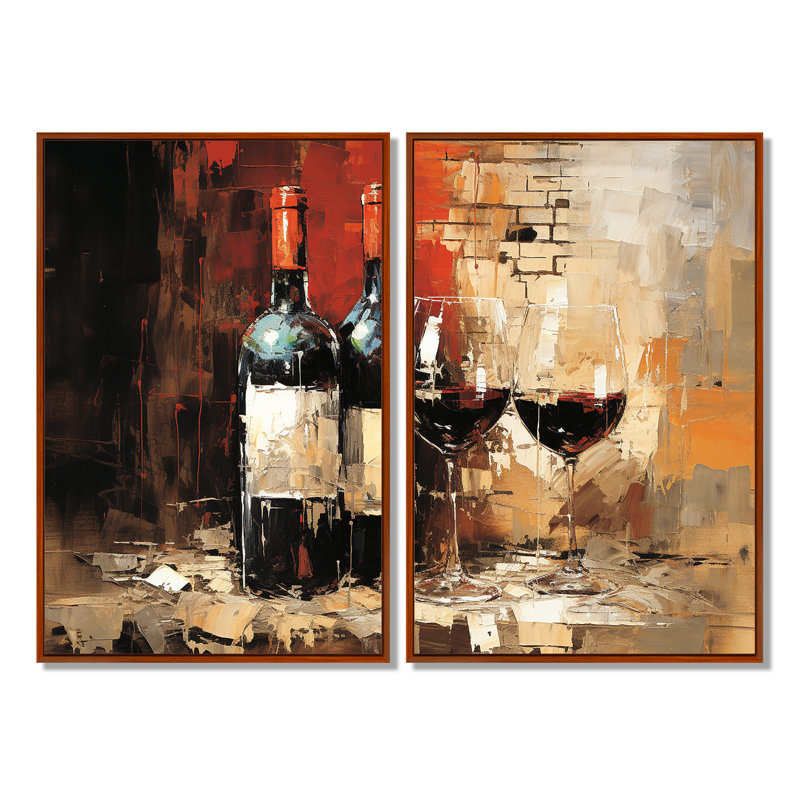 «Midnight Blue Sommeliers Red Wine - Black», art mural sur toile, 36" H x 48" W, Impression encadrée flottante, Brown