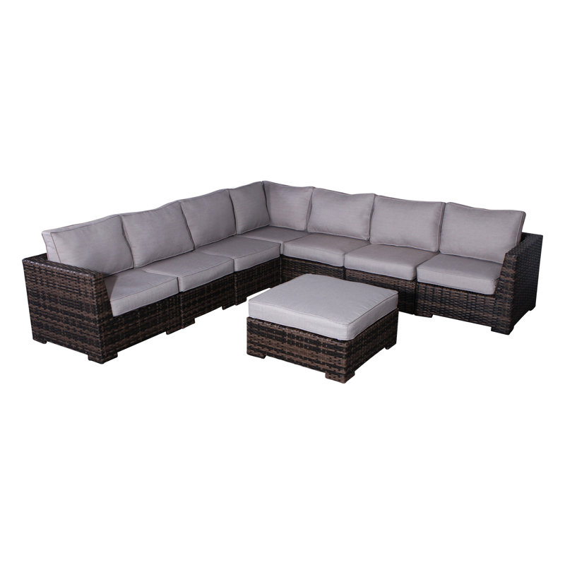 Canapé modulaire d'extérieur réversible en osier de 122 po Paniagua, Espresso