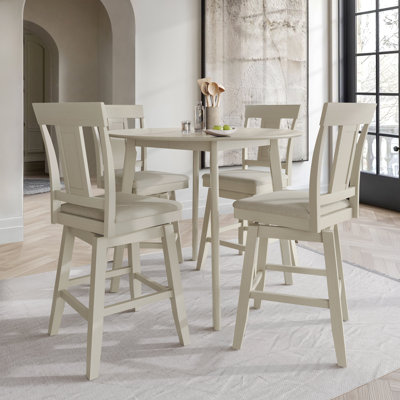 Ensemble de salle à manger 5 pièces à hauteur de comptoir rond avec chaises rembourrées à dossier rabattable, gris antique