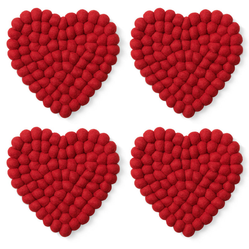 Sous-verres MODWOOL en forme de cœur rouge (ensemble de 4)