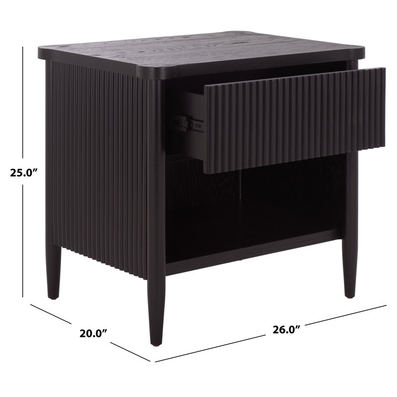 Shelbie 1 Drawer Reeded Nightstand, Black