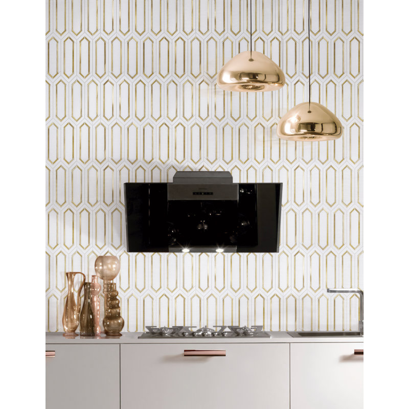 Thassos White and Gold Metal Wall Mosaic Tiles