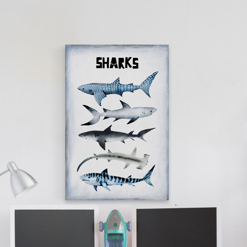 Assortiment de requins, reproduction sur toile tendue, H 24 po x l 16 po x P 1,5 po