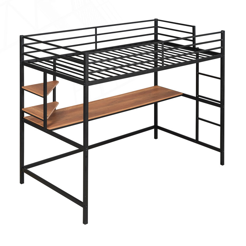 Ebern Designs Twin Metal Loft Bed With Desk And Shelves - Wayfair Canada