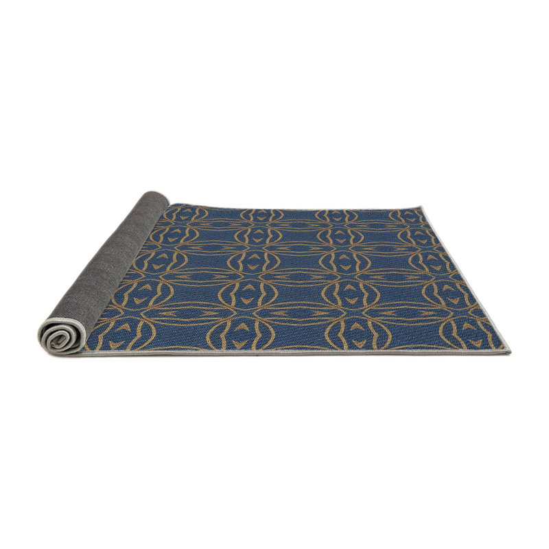 Tapis bleu marine/jaune à motifs Bilbo, Rond 8 pi