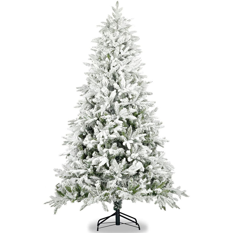 Arbre de Noël artificiel à charnière de 7 pi avec flocons de neige réalistes - Base en métal stable pour un support en pin festif et une installation simple