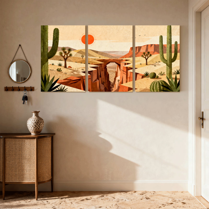 Paysage et paysage désertique avec cactus et arche, ensemble de 3 impressions sur toile, H 30 po x l 60 po