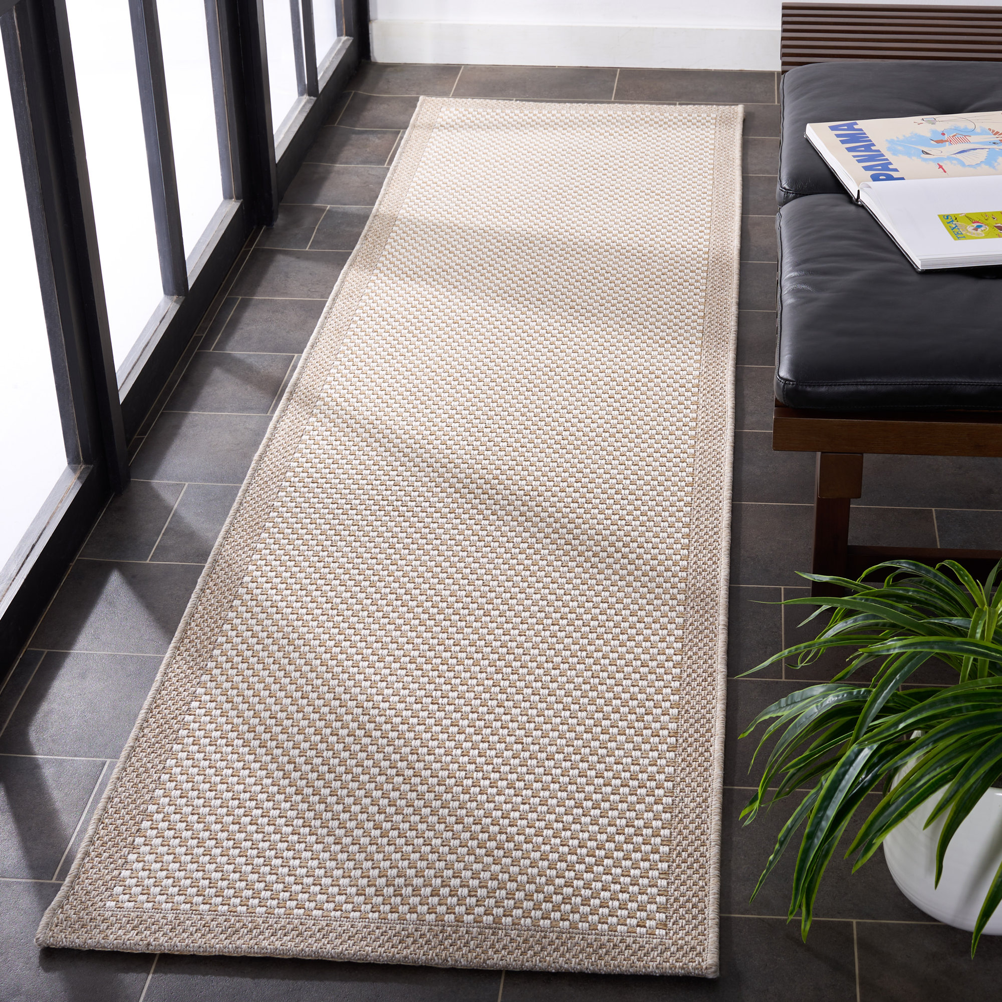 Osaka Sisal All-Weather Performance Checkered Rug, Runner 2'2" x 8'
