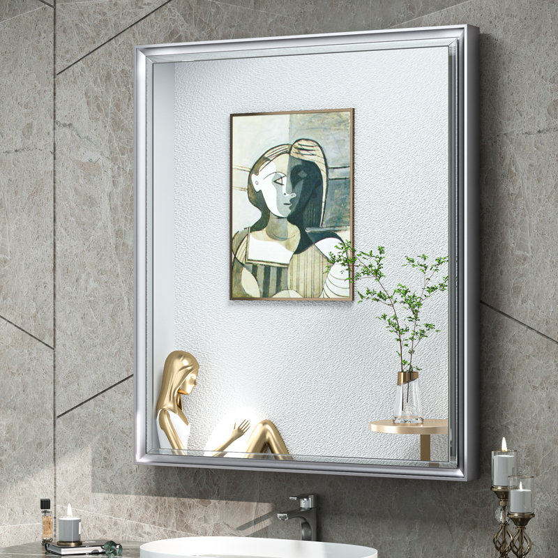 Armoire à pharmacie avec miroir et 3 tablettes Cyrille, H 30 po x l 26 po x P 5,2 po, Argent