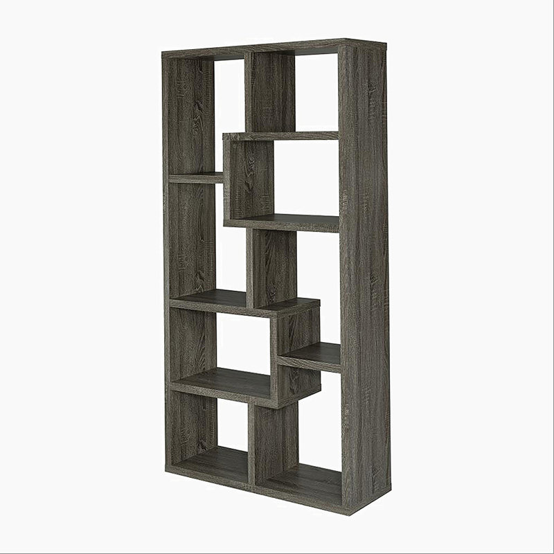 Rectangular 10-shelf Bookcase in Weathered Grey, Gray