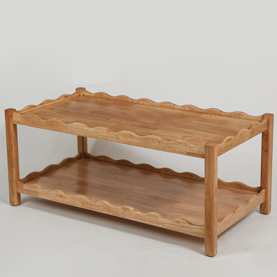 Modern 2 Tier Coffee Table for Living Room Furniture, Rectangular Center Table with Open Storage Shelf, Solid Rubberwood Legs, Stable and, Easy Assemb