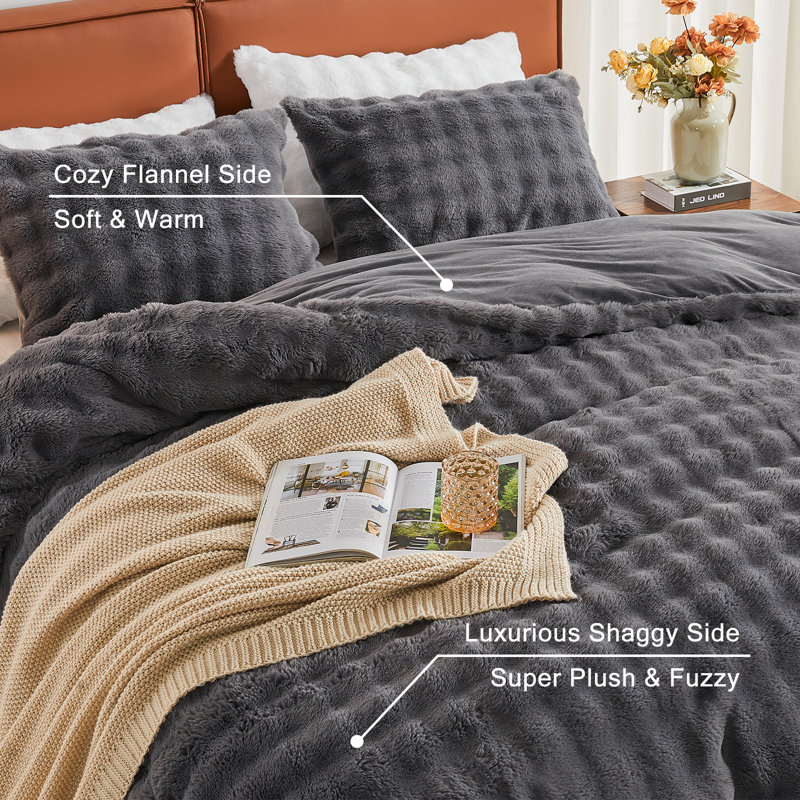 EMME Luxury Elegant Shaggy Bubble Bedding Sets，Faux Fur Duvet Cover  , 2/3 Pieces Soft Fluffy Comforter Cover, Cozy Warm for Winter
