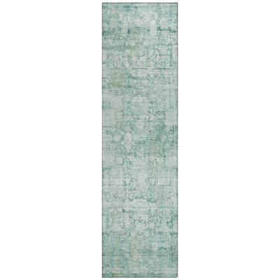 Machine Washable Indoor/Outdoor Xhevrie Teal Rug
