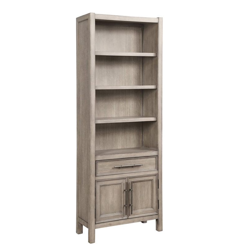 Bibliothèque moderne, 75 po x 24 po x 14 po, chêne blanc, sans assemblage, quincaillerie surdimensionnée en chêne grège, assemblage