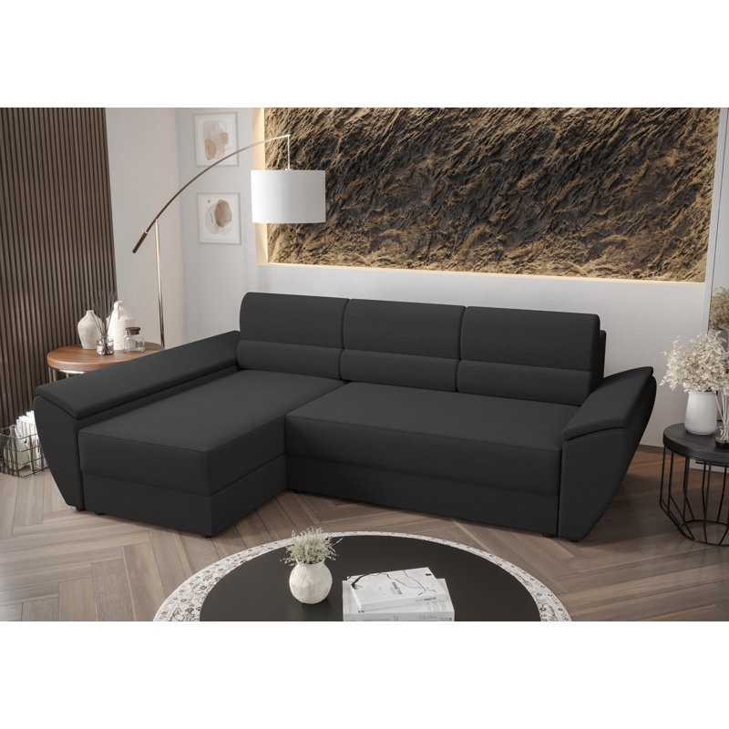 Sreenika 3 Seater Corner Sofa , Left -sided, Black - Rainbow27