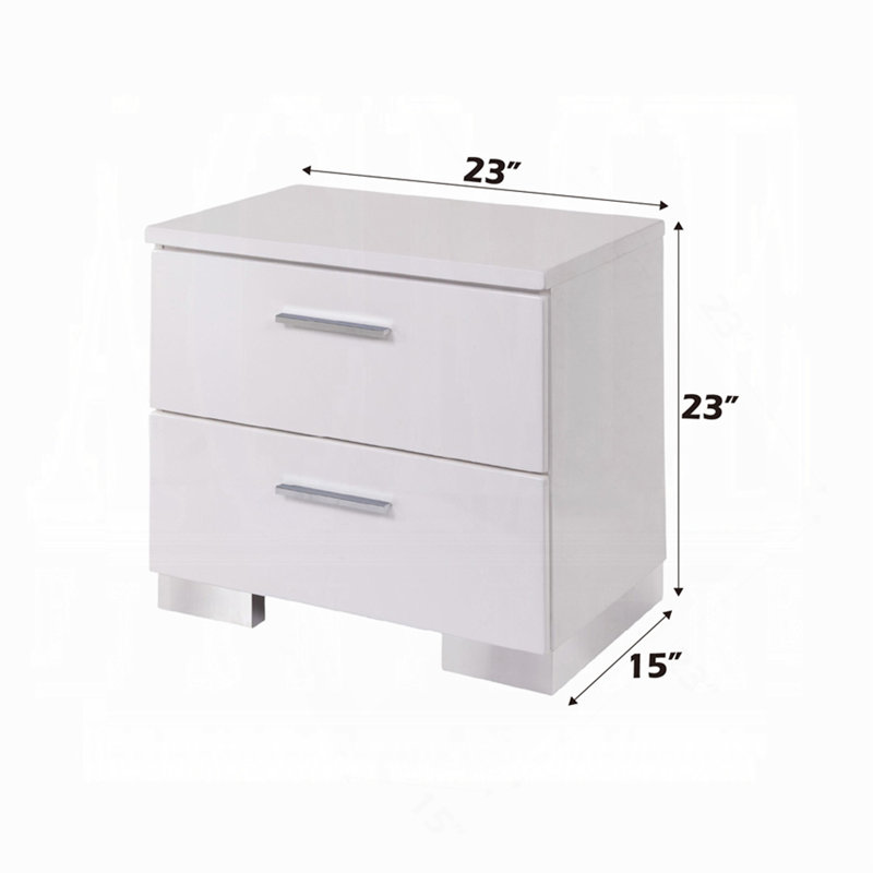 Table de chevet 2 tiroirs avec pieds chromés, blanc